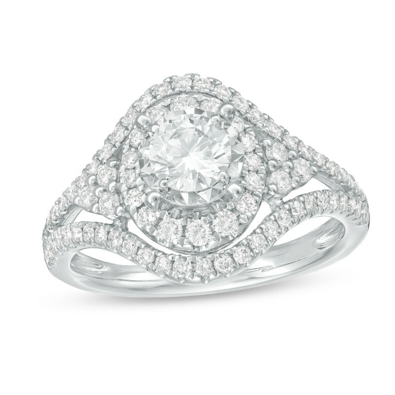 Main Image 1 of 1 CT. T.W. Diamond Frame Tri-Sides Bypass Engagement Ring in 14K White Gold