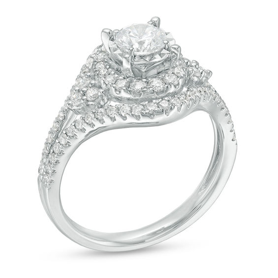 1 CT. T.w. Diamond Frame Tri-Sides Bypass Engagement Ring in 14K White Gold