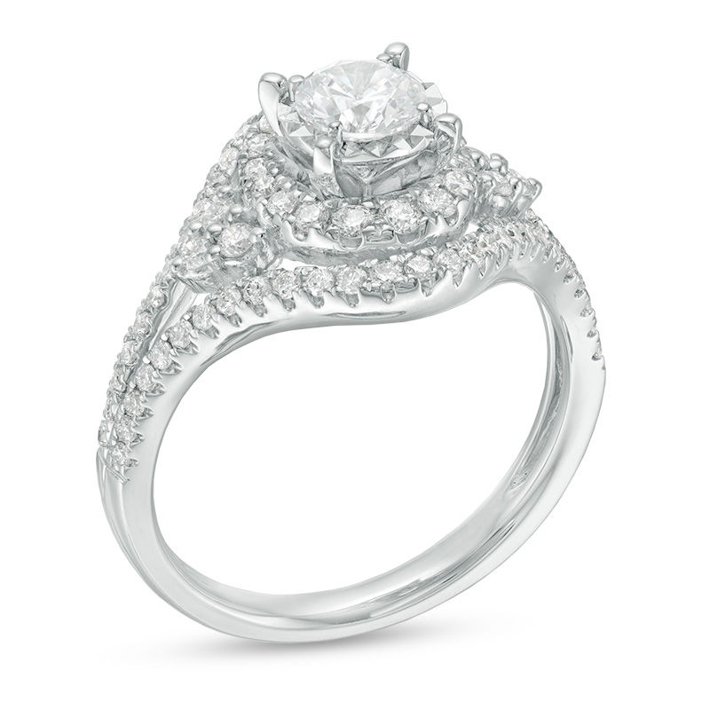 Main Image 3 of 1 CT. T.W. Diamond Frame Tri-Sides Bypass Engagement Ring in 14K White Gold