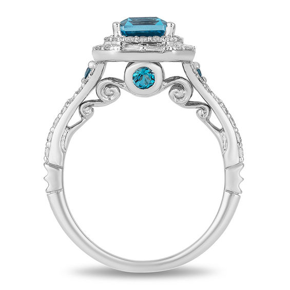 Enchanted Disney Cinderella London Blue Topaz and 3/4 CT. T.w. Diamond Double Frame Engagement Ring in 14K White Gold