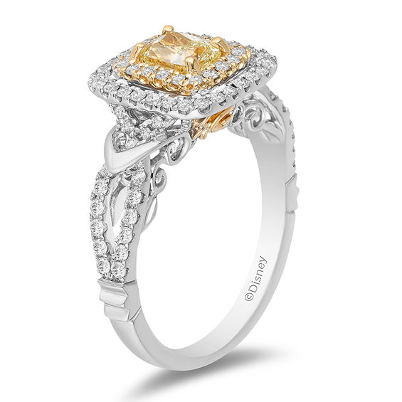Enchanted Disney Belle Special Edition 1-1/5 CT. T.w. Yellow Diamond Engagement Ring in 14K White Gold and 18K Gold