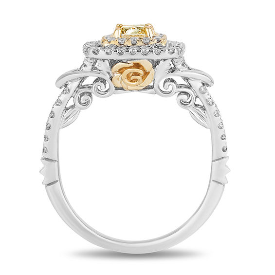 Enchanted Disney Belle Special Edition 1-1/5 CT. T.w. Yellow Diamond Engagement Ring in 14K White Gold and 18K Gold
