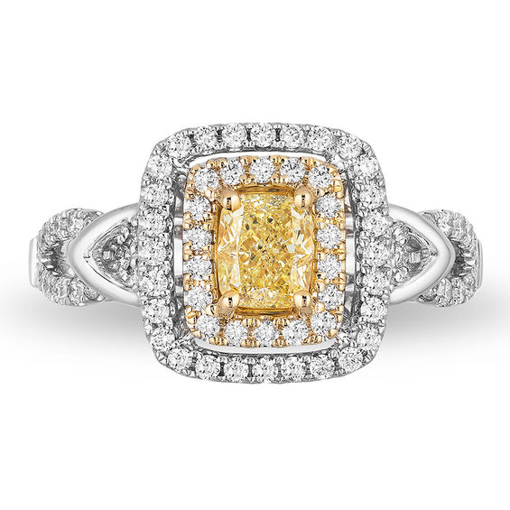 Enchanted Disney Belle Special Edition 1-1/5 CT. T.w. Yellow Diamond Engagement Ring in 14K White Gold and 18K Gold