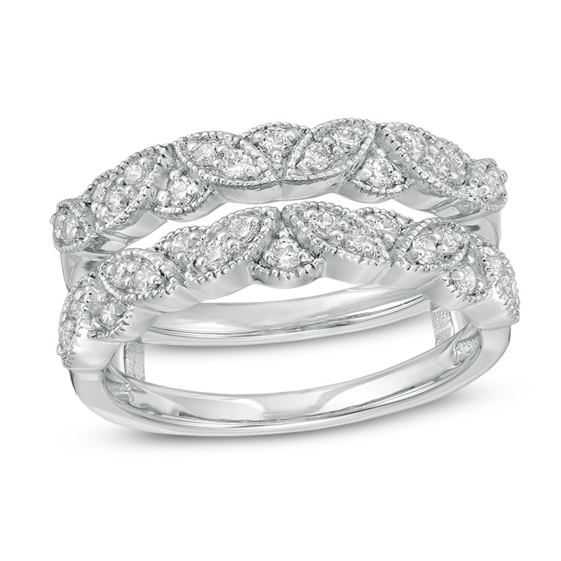 Main Image 1 of 3/8 CT. T.W. Diamond Leaves Vintage-Style Ring Solitaire Enhancer in Sterling Silver