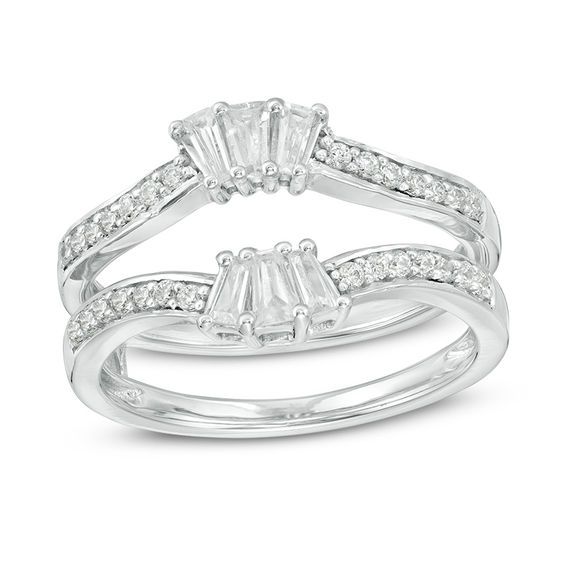 1/3 CT. T.W. Baguette and Round Diamond Fan Ring Guard in 10K White