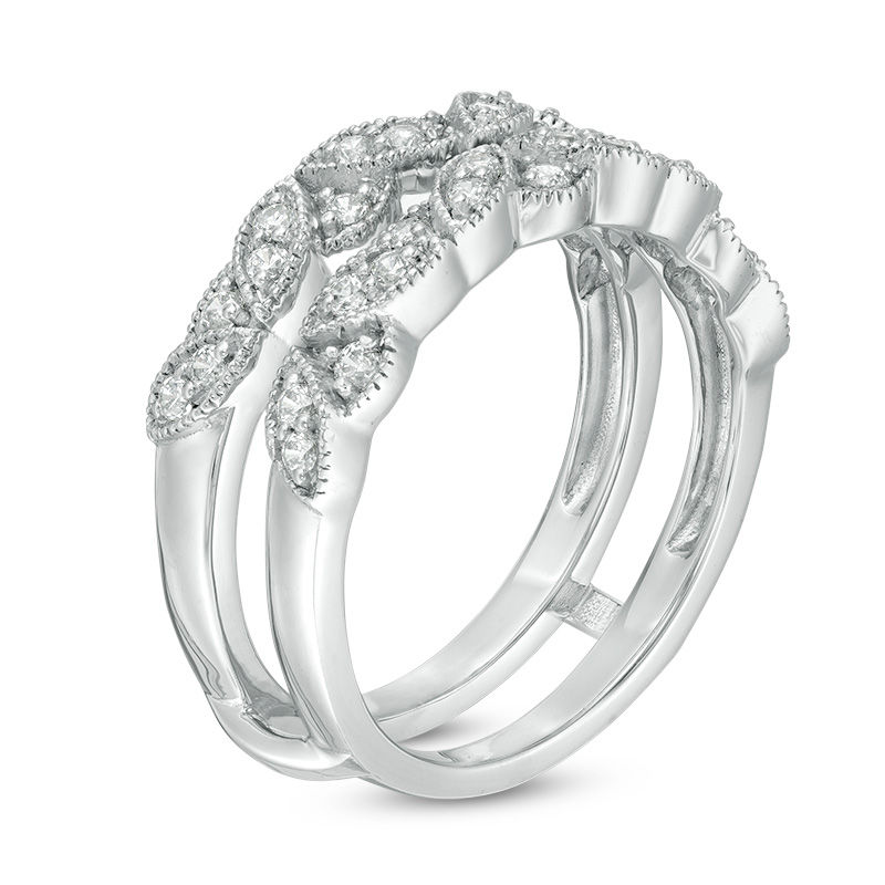 Main Image 2 of 3/8 CT. T.W. Diamond Leaves Vintage-Style Ring Solitaire Enhancer in Sterling Silver