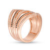 Thumbnail Image 3 of 1/2 CT. T.W. Enhanced Black and White Diamond Multi-Row Chevron Ring in 10K Rose Gold