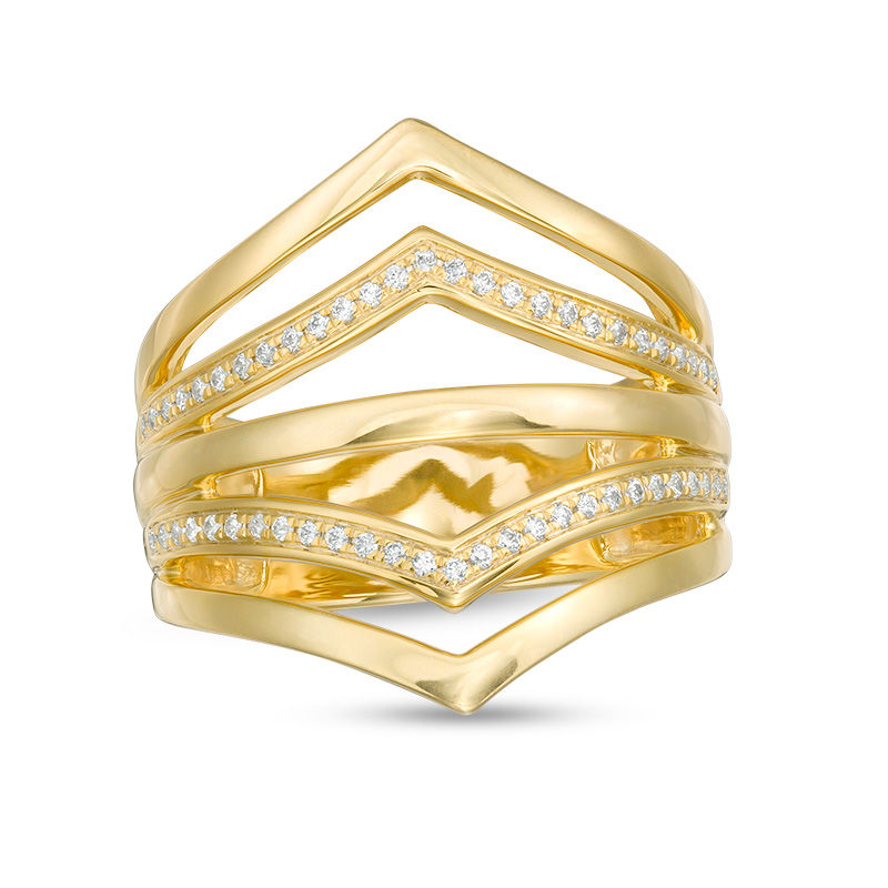 Main Image 1 of 1/5 CT. T.W. Diamond Multi-Row Chevron Ring in 10K Gold
