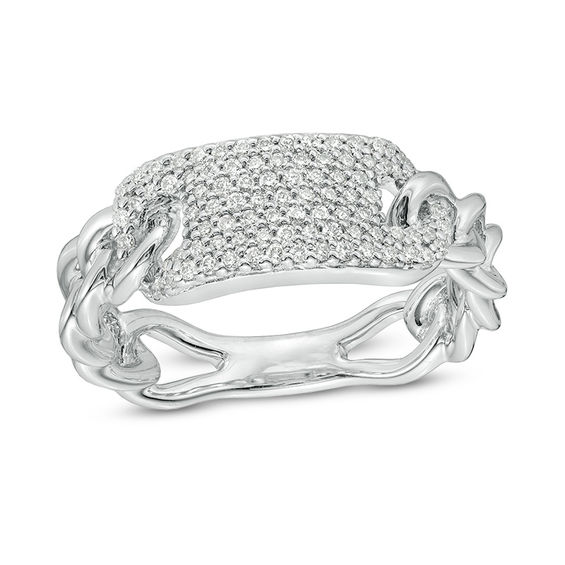 1/3 CT. T.w. Diamond Plate and Chain Shank Ring in Sterling Silver