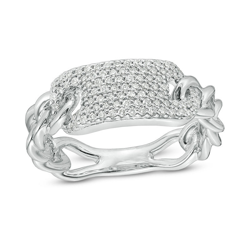 Main Image 1 of 1/3 CT. T.W. Diamond Plate and Chain Shank Ring in Sterling Silver
