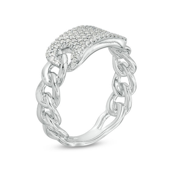 1/3 CT. T.w. Diamond Plate and Chain Shank Ring in Sterling Silver