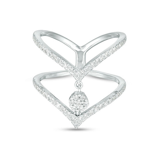 3/8 CT. T.w. Multi-Diamond Double Chevron Open Shank Ring in 10K White Gold - Size 7