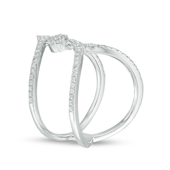 3/8 CT. T.w. Multi-Diamond Double Chevron Open Shank Ring in 10K White Gold - Size 7