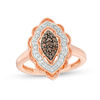 1/3 CT. T.W. Composite Champagne and White Diamond Marquise Scalloped Frame Ring in 10K Rose Gold