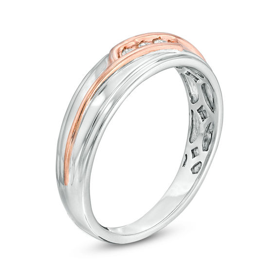 1/5 CT. T.w. Diamond Three Stone Wedding Ensemble in 10K Two-Tone Gold - Size 7 and 10
