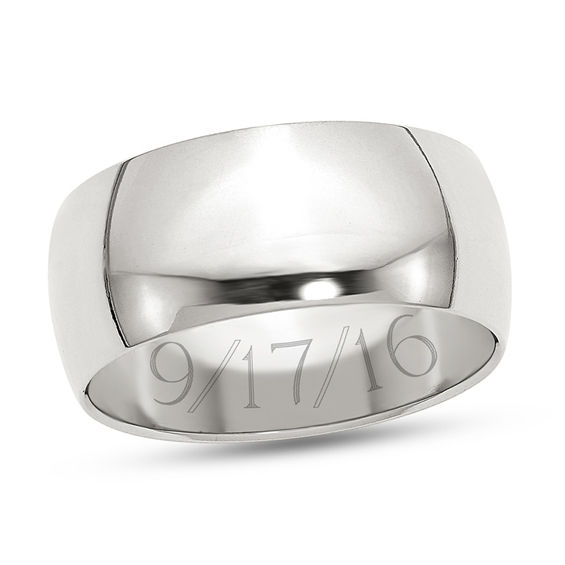 9.0mm Half-Round Engravable Wedding Band in Sterling Silver (2 Lines)