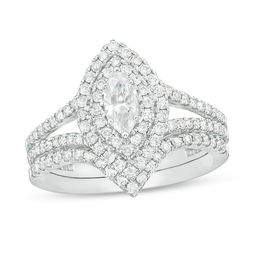1 CT. T.W. Certified Marquise Diamond Double Frame Bridal Set in 14K White Gold (I/I1)