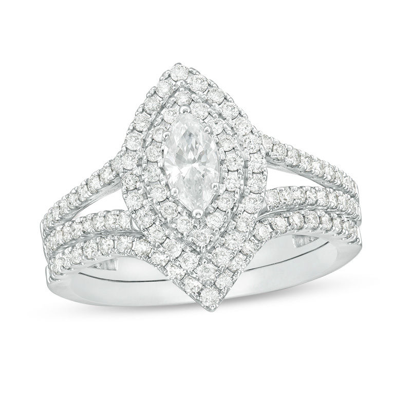 Main Image 1 of 1 CT. T.W. Certified Marquise Diamond Double Frame Bridal Set in 14K White Gold (I/I1)