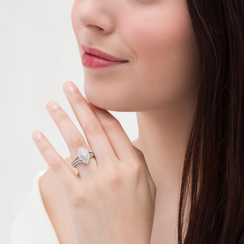 Main Image 2 of 1 CT. T.W. Certified Marquise Diamond Double Frame Bridal Set in 14K White Gold (I/I1)