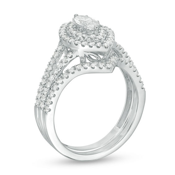 1 CT. T.w. Certified Marquise Diamond Double Frame Bridal Set in 14K White Gold (I/I1)