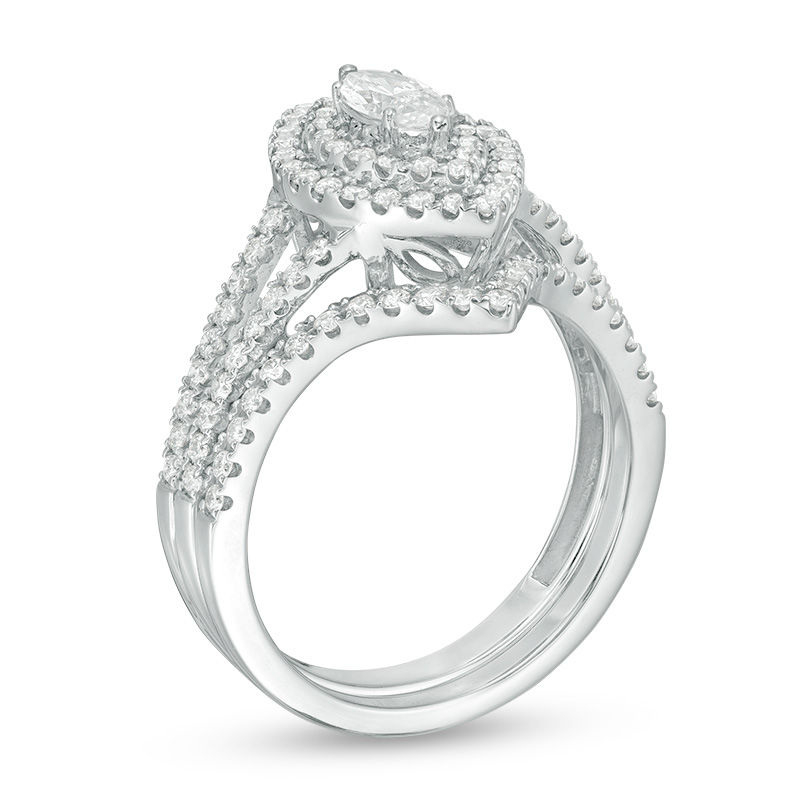 Main Image 3 of 1 CT. T.W. Certified Marquise Diamond Double Frame Bridal Set in 14K White Gold (I/I1)