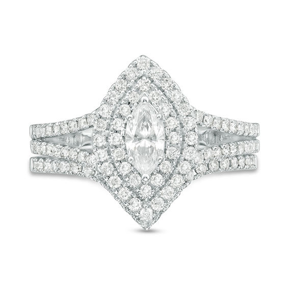 1 CT. T.w. Certified Marquise Diamond Double Frame Bridal Set in 14K White Gold (I/I1)