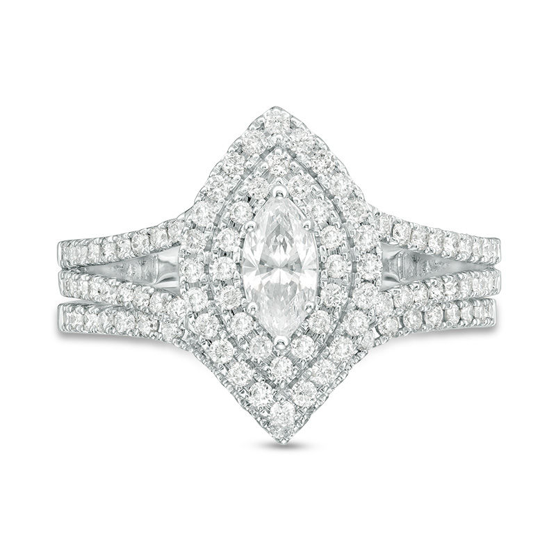 Main Image 4 of 1 CT. T.W. Certified Marquise Diamond Double Frame Bridal Set in 14K White Gold (I/I1)