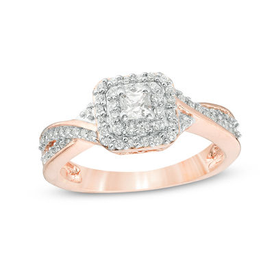 1 2 Ct T W Princess Cut Diamond Double Cushion Frame Twist Split