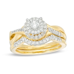 1/2 CT. T.W. Diamond Double Frame Twist Bridal Set in 10K Gold