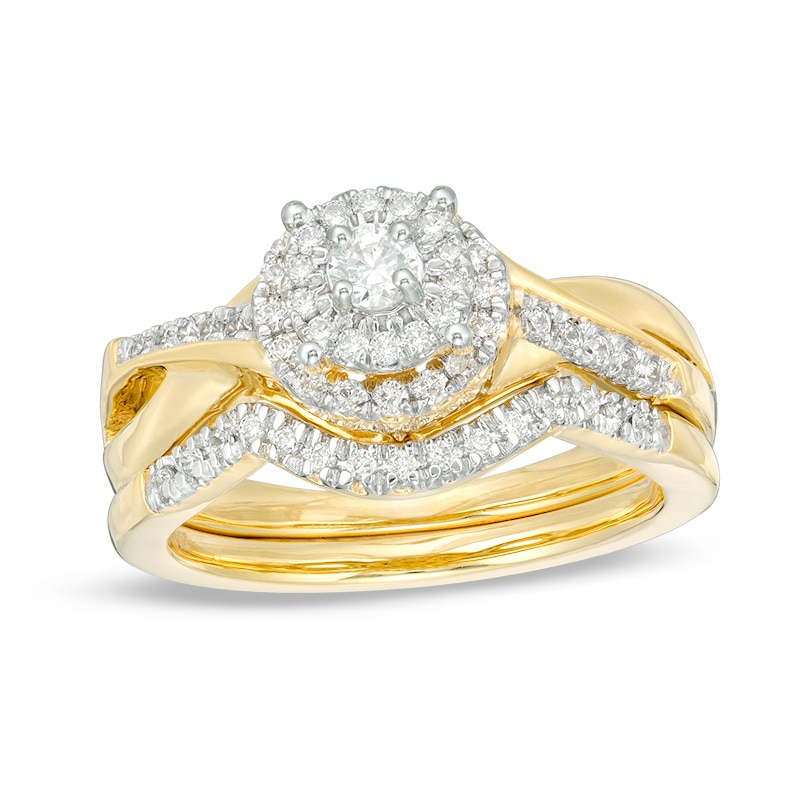 Main Image 1 of 1/2 CT. T.W. Diamond Double Frame Twist Bridal Set in 10K Gold