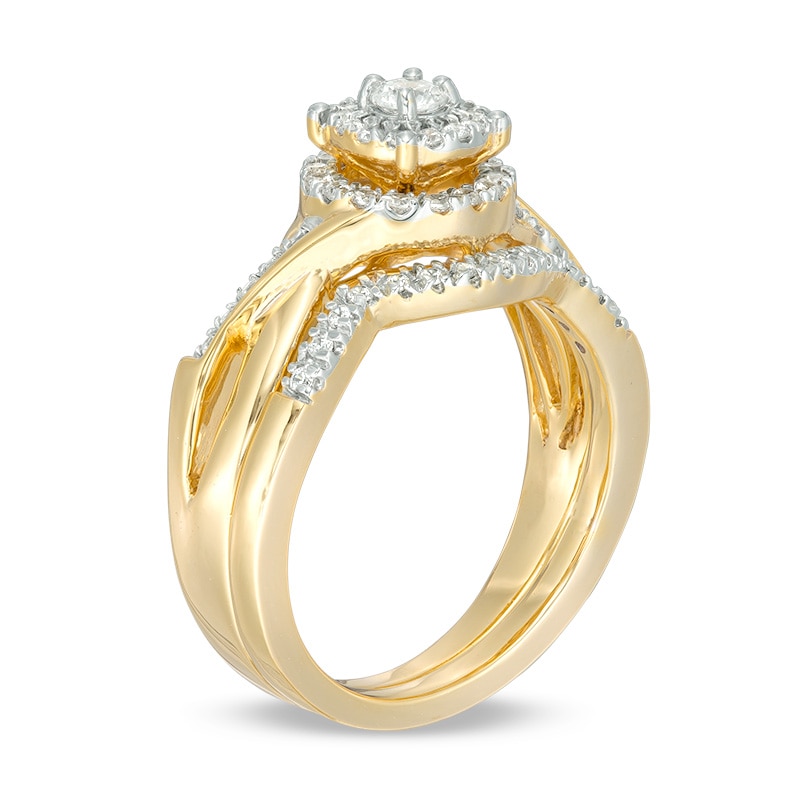 Main Image 2 of 1/2 CT. T.W. Diamond Double Frame Twist Bridal Set in 10K Gold