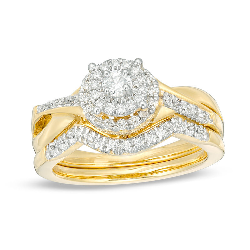 Main Image 1 of 1/2 CT. T.W. Diamond Double Frame Twist Bridal Set in 10K Gold