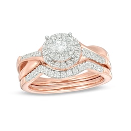 1/2 CT. T.W. Diamond Double Frame Twist Bridal Set in 10K Rose Gold