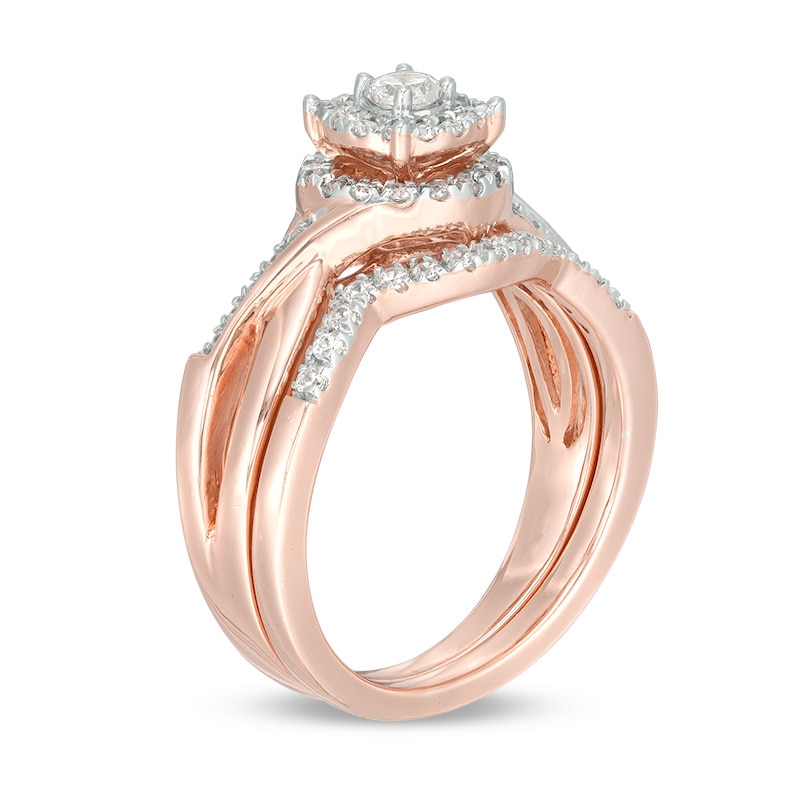Main Image 2 of 1/2 CT. T.W. Diamond Double Frame Twist Bridal Set in 10K Rose Gold