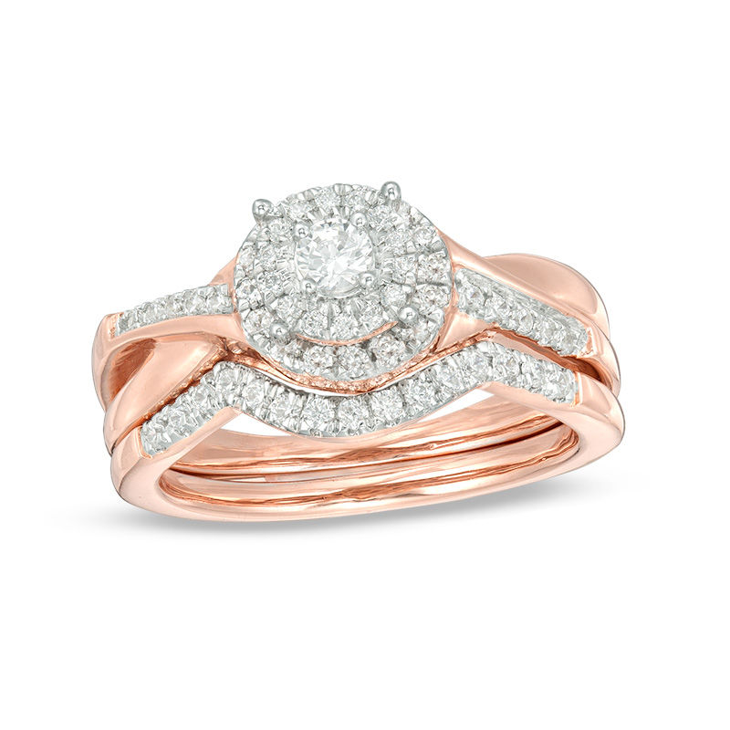 Main Image 1 of 1/2 CT. T.W. Diamond Double Frame Twist Bridal Set in 10K Rose Gold