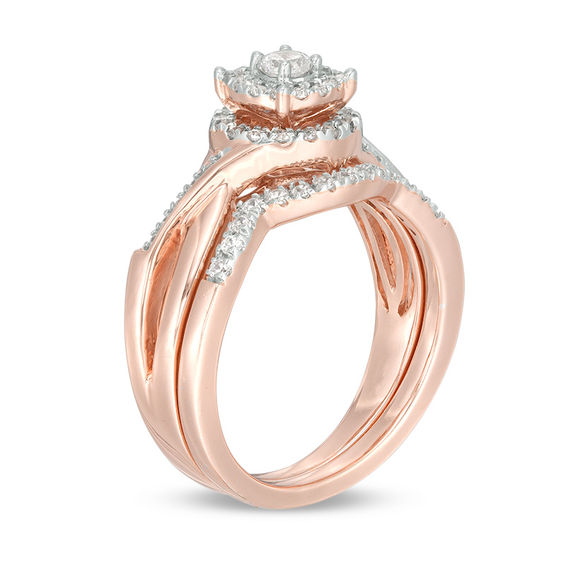 1/2 CT. T.w. Diamond Double Frame Twist Bridal Set in 10K Rose Gold