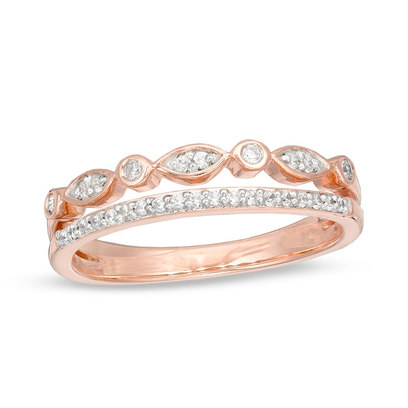 Main Image 1 of 1/6 CT. T.W. Diamond Two Row Stackable Band in 10K Rose Gold