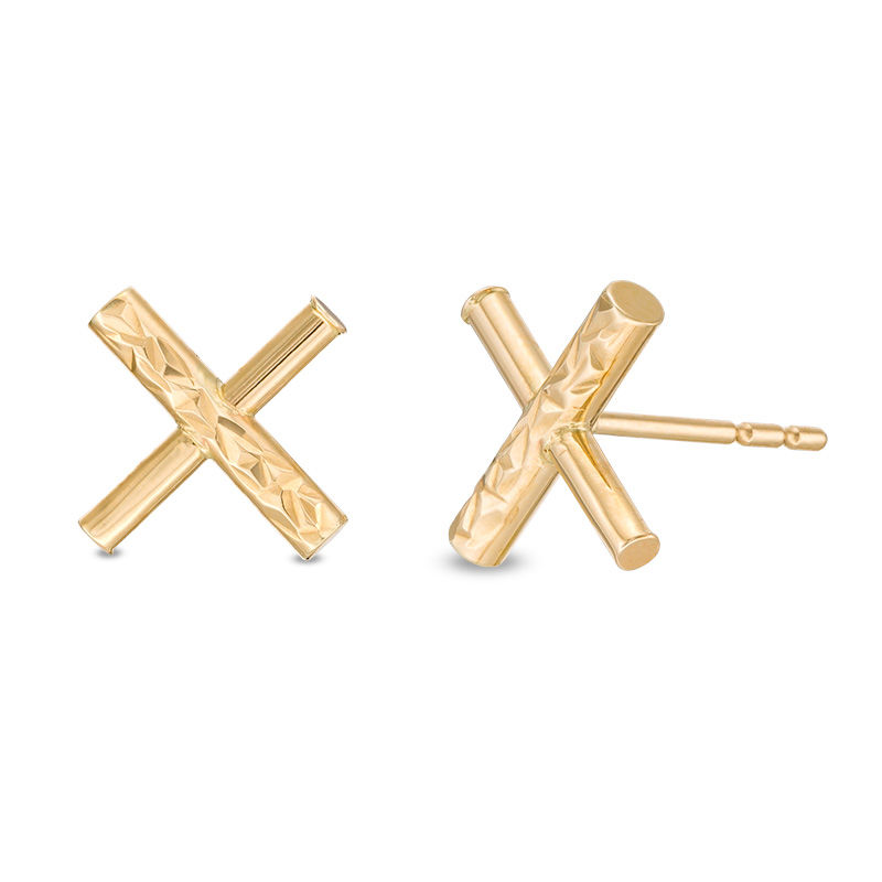 Main Image 1 of Multi-Finish "X" Stud Earrings in 14K Gold
