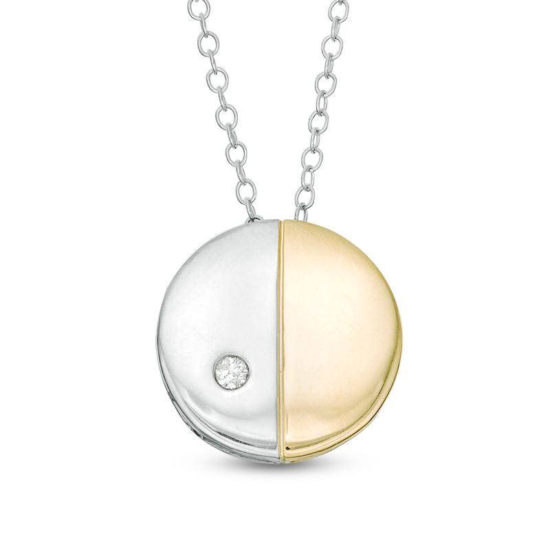 Main Image 1 of ZALES x SCAD Diamond Accent Solitaire Half-and-Half Circle Pendant in Sterling Silver and 10K Gold
