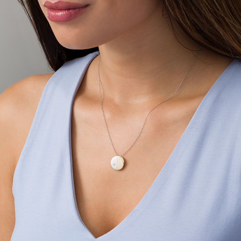 Main Image 2 of ZALES x SCAD Diamond Accent Solitaire Half-and-Half Circle Pendant in Sterling Silver and 10K Gold
