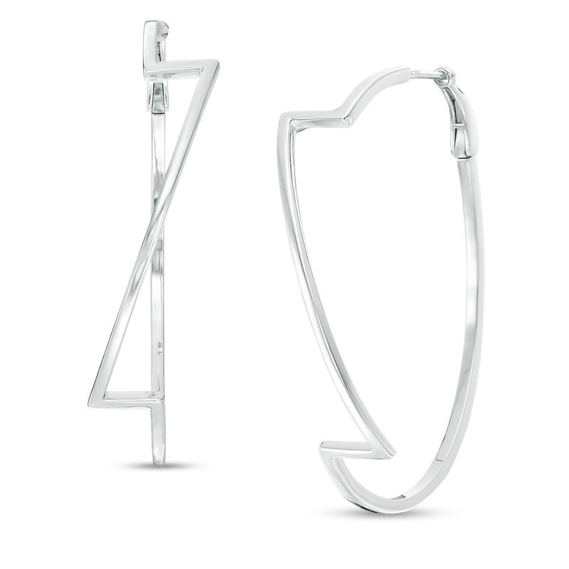 Main Image 1 of ZALES x SCAD Mirrored "Z" Long Hoop Earrings in Sterling Silver