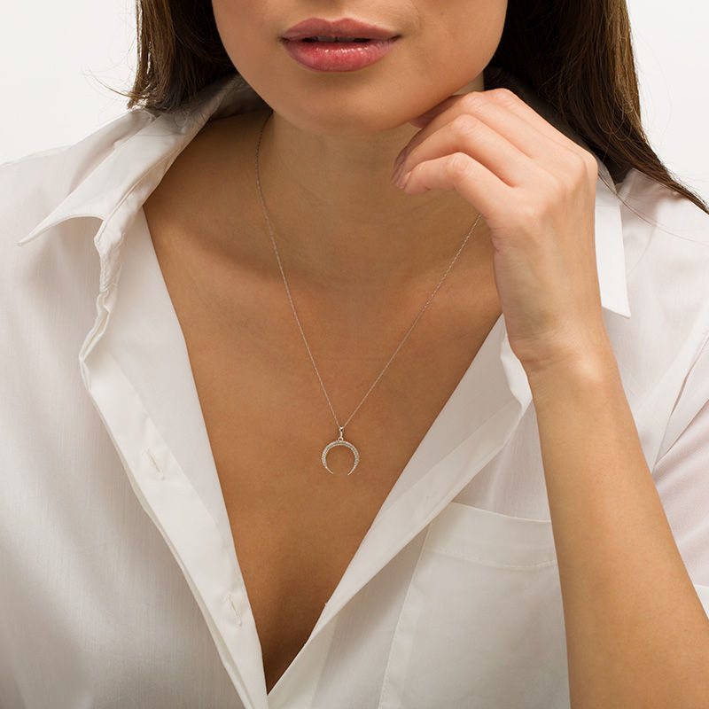 Main Image 2 of 1/5 CT. T.W. Diamond Crescent Pendant in 10K White Gold