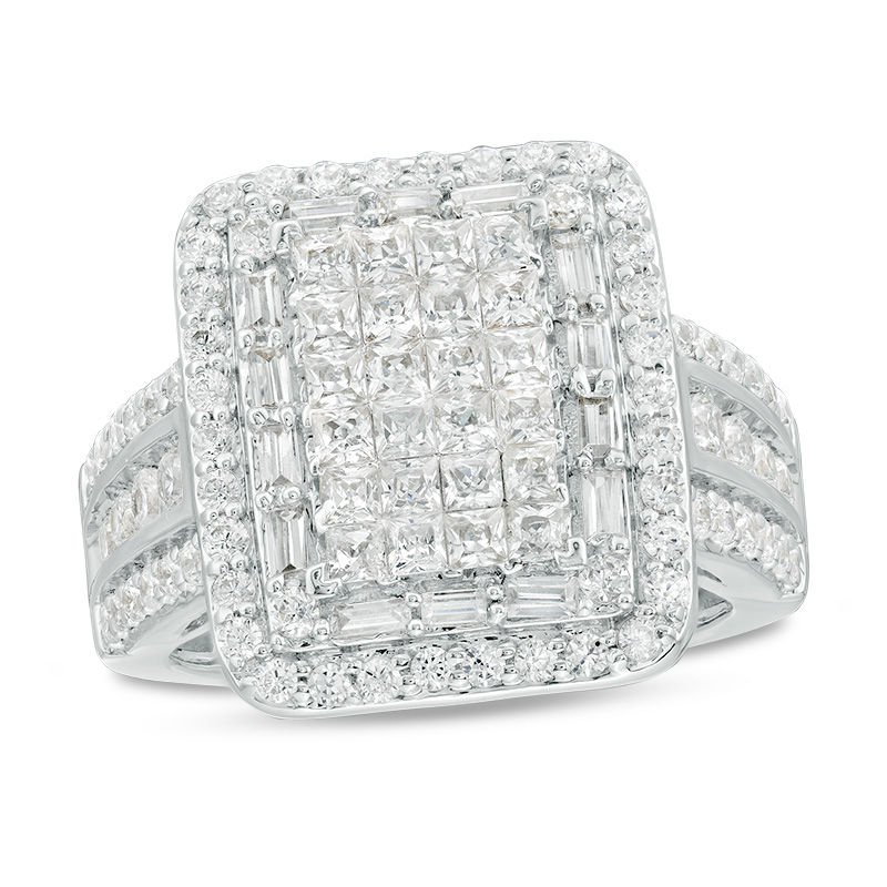 Main Image 1 of 2 CT. T.W. Princess-Cut Composite Diamond Double Rectangular Frame Multi-Row Ring in 14K White Gold