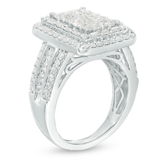 2 CT. T.w. Princess-Cut Composite Diamond Double Rectangular Frame Multi-Row Ring in 14K White Gold