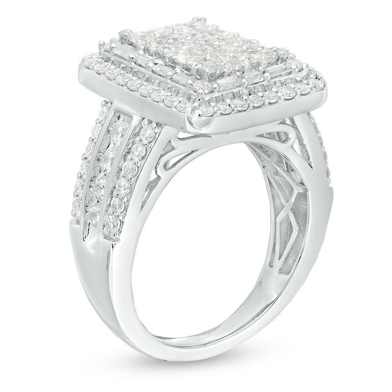 Main Image 3 of 2 CT. T.W. Princess-Cut Composite Diamond Double Rectangular Frame Multi-Row Ring in 14K White Gold