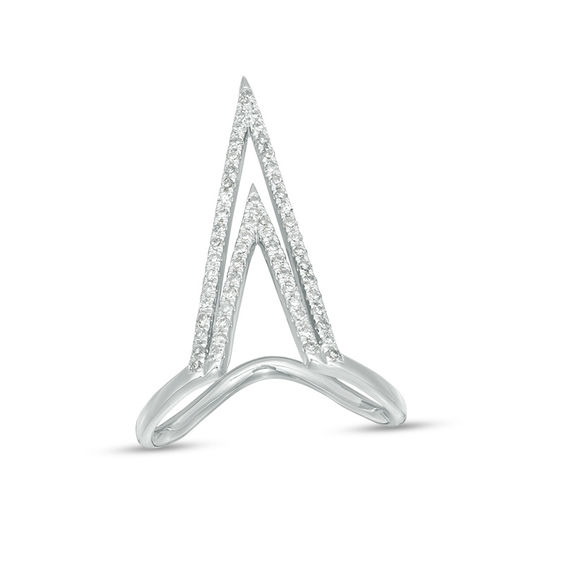 1/4 CT. T.W. Diamond Elongated Double "V" Ring in Sterling Silver - Size 7 1/4 CT. T.W. Diamond Elongated Double "V" Ring in Sterling Silver - Size 7
