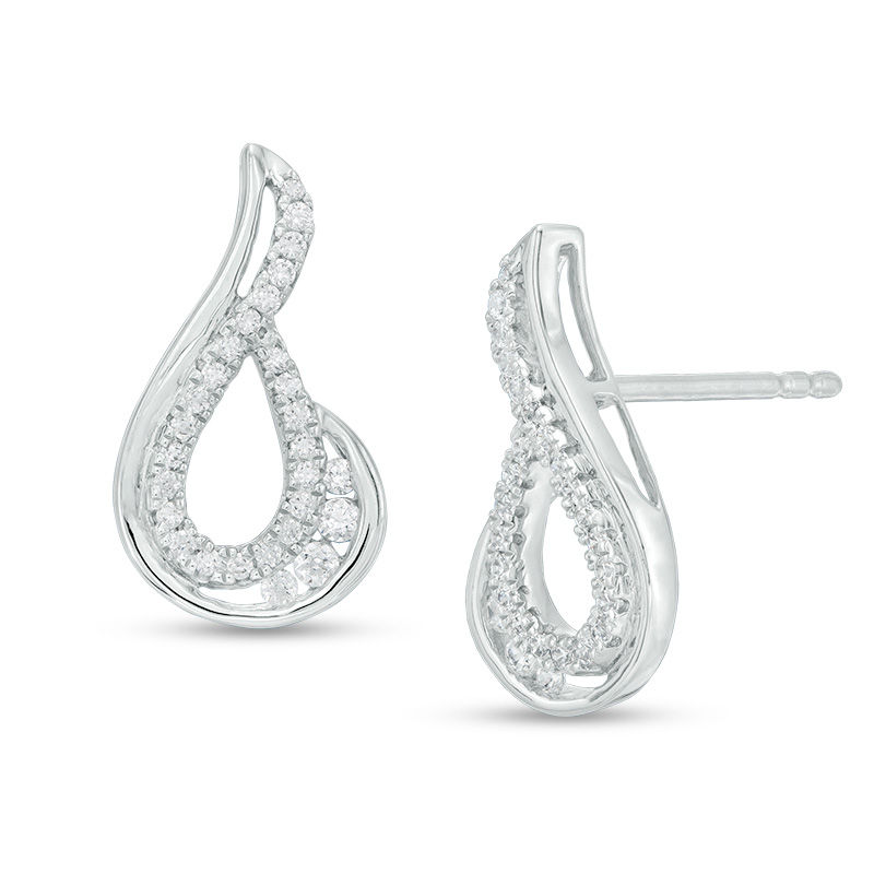 Main Image 1 of 1/4 CT. T.W. Diamond Flame Loop Stud Earrings in 10K White Gold
