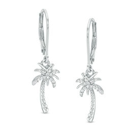 1/8 CT. T.W. Diamond Palm Tree Drop Earrings in 10K White Gold