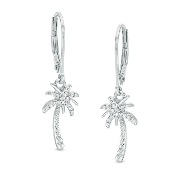 1/8 CT. T.w. Diamond Palm Tree Drop Earrings in 10K White Gold