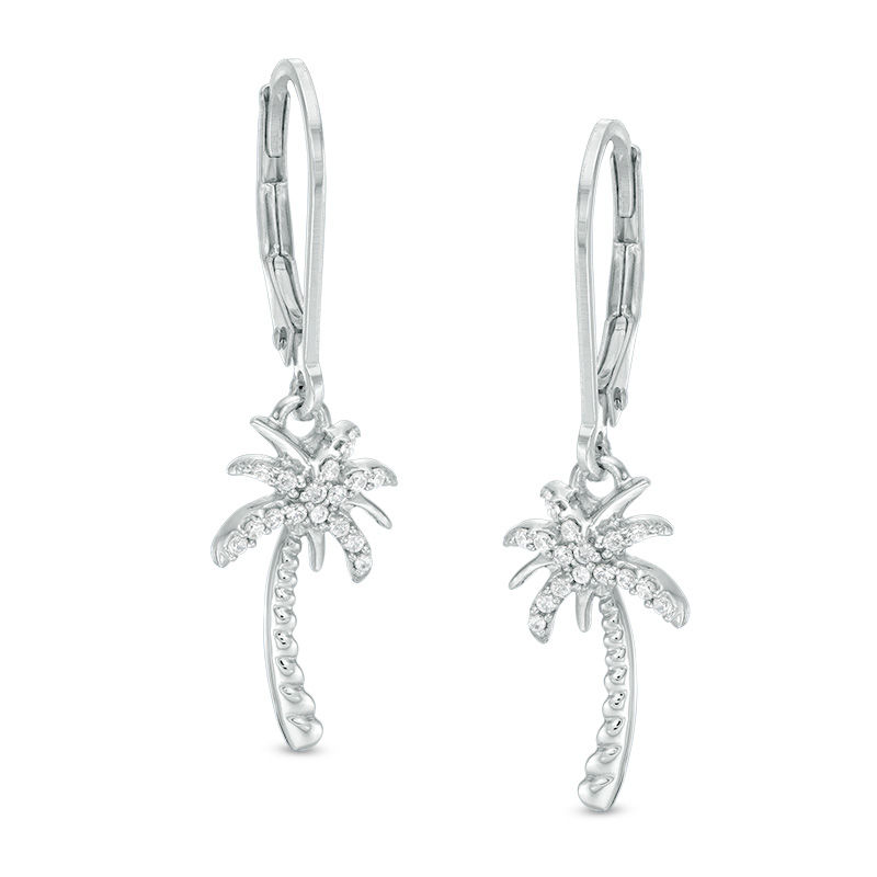 1/8 CT. T.W. Diamond Palm Tree Drop Earrings in 10K White Gold